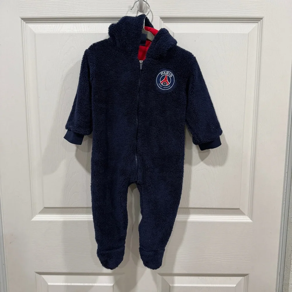 Paris Saint‎ Germain Baby Fleece Footed Pajamas Sleepsuit 12M Navy Red PSG